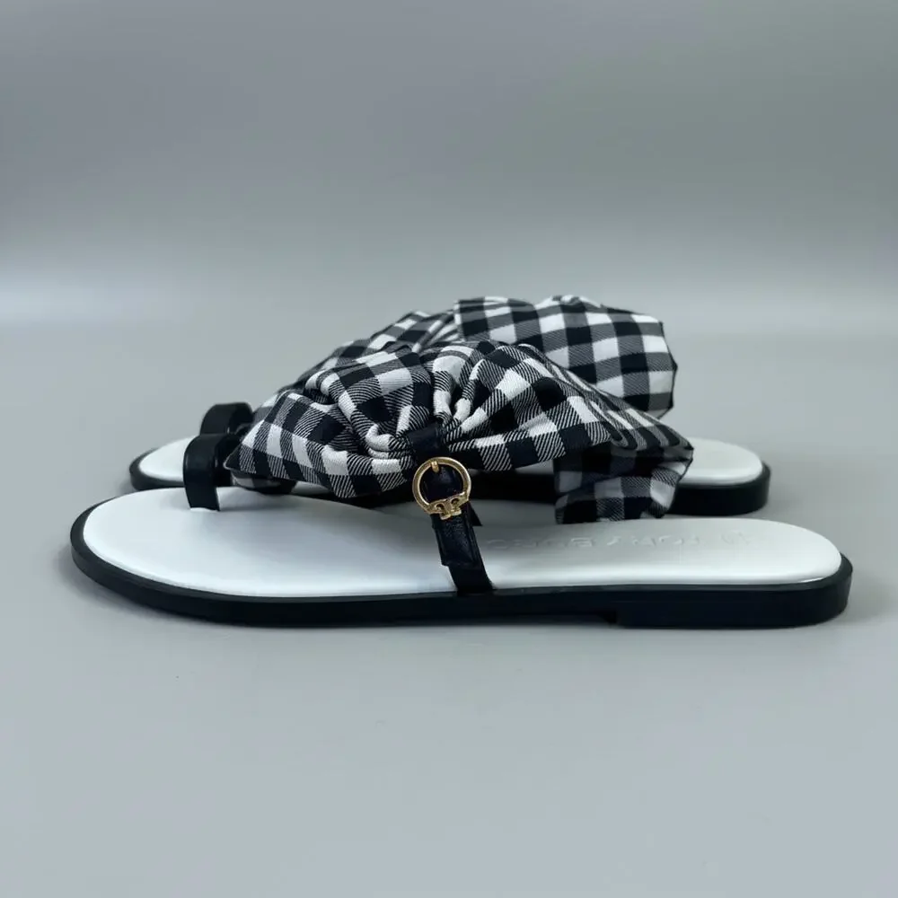 Tory Burch black and white gingham Selby Scarf sandals, size 8.5, BRAND NEW!